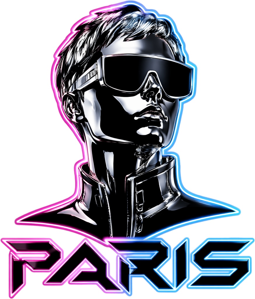 Metallic Chrome Cyberpunk Paris Graphic T-Shirt – Y2K Synthwave Futuristic Robot Man Art Tee, Premium Retro