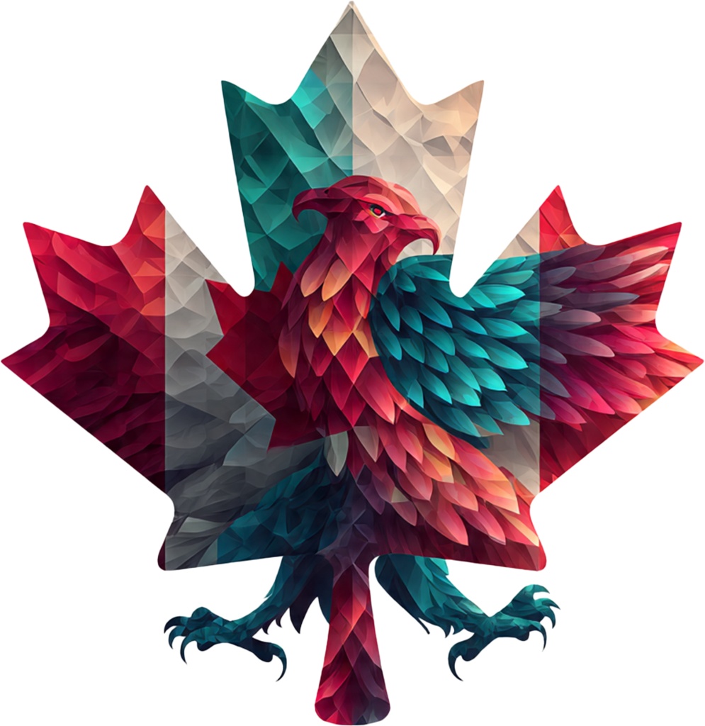 Geometric Canada Maple Leaf Eagle Graphic T-Shirt – Patriotic Low Poly Canadian Flag Tee, Abstract Low Poly Wildlife Emblem Streetwear