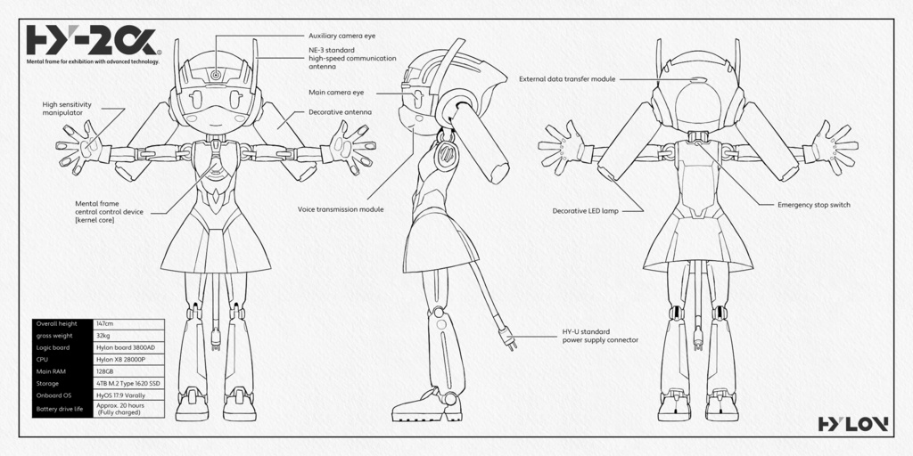 【PhysBone対応】Hylon MentalFrame Series "HY-2α" | VRChat想定 ロボ娘3Dモデル