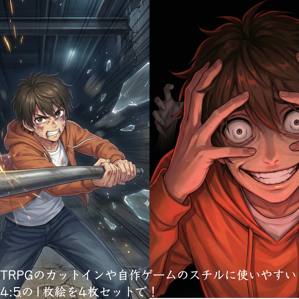 【無料版有】男子学生・青年(私服・パーカー) 立ち絵素材【表情12種&返り血差分・1枚絵収録 / TRPG・ゲーム向け】イチ