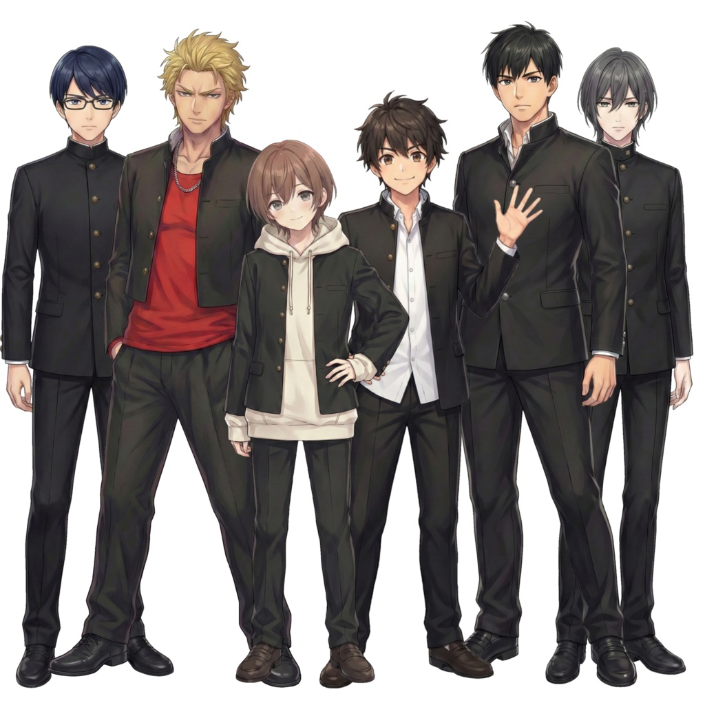 【商用可/クレジット不要】立ち絵素材|学ラン男子6人フルセット(全70ポーズ)|TRPG・CoC・ゲーム制作NPC