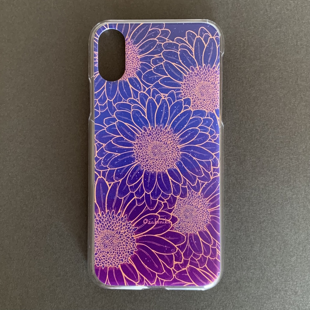 iPhone6~13対応ケース(側面透明)《夜空色のガーベラ》