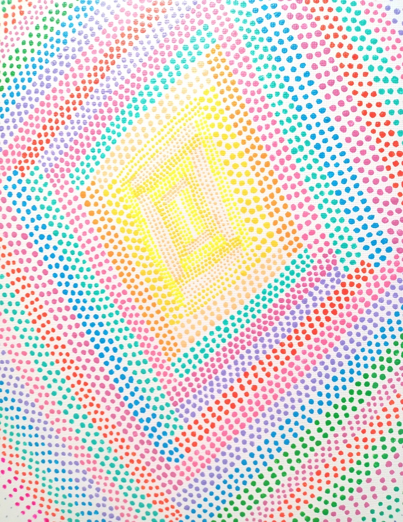 【原画】題「劇場の見世物 大観客」張りキャンバス F8 460mmx380mm アクリル画