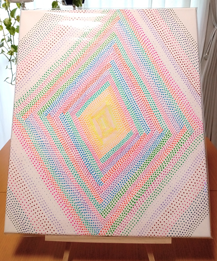 【原画】題「劇場の見世物　大観客」張りキャンバス F8 460mmx380mm　アクリル画