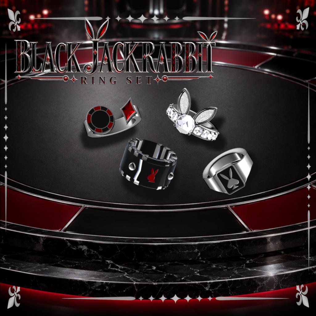 【VRChat対応】バニーの日3日間限定セール🥕 BLACK JACKRABBIT Ring Set