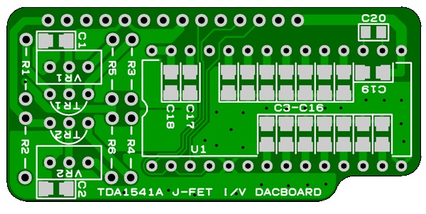 NosPiDAC MAX用 TDA1541A J-FET I/V DAC 青色基板