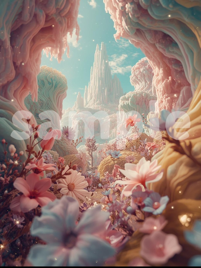 夢幻のミンタカ ― ピンクの花咲く幻想世界アート(JPG)