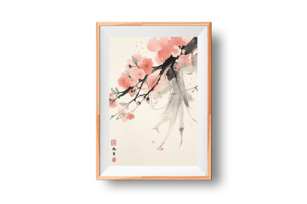春の息吹を閉じ込めて。淡い桜色の水墨画イラスト「春霞(はるがすみ)」(JPG))