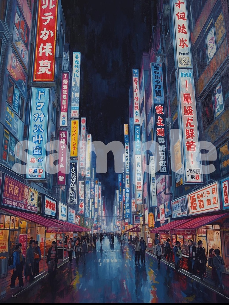 ネオンの海に溶ける。油絵風デジタルアート「AKIHABARA-Nights」(JPG)