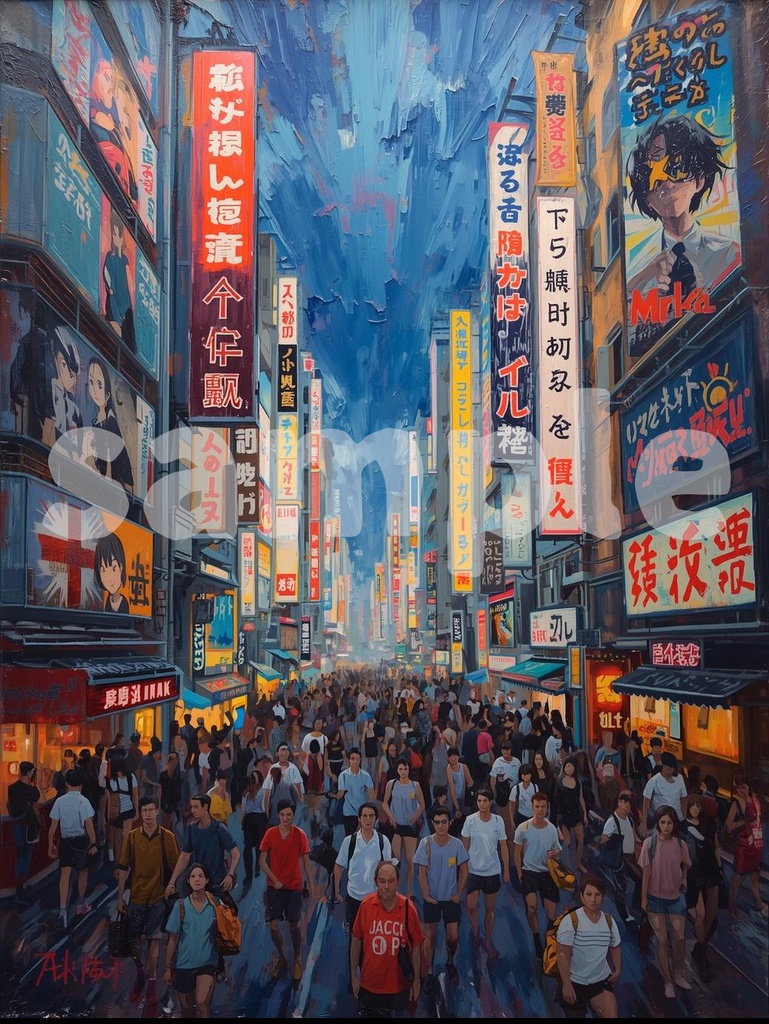 ネオンの海に溶ける。油絵風デジタルアート「AKIHABARA-Nights」2(JPG)