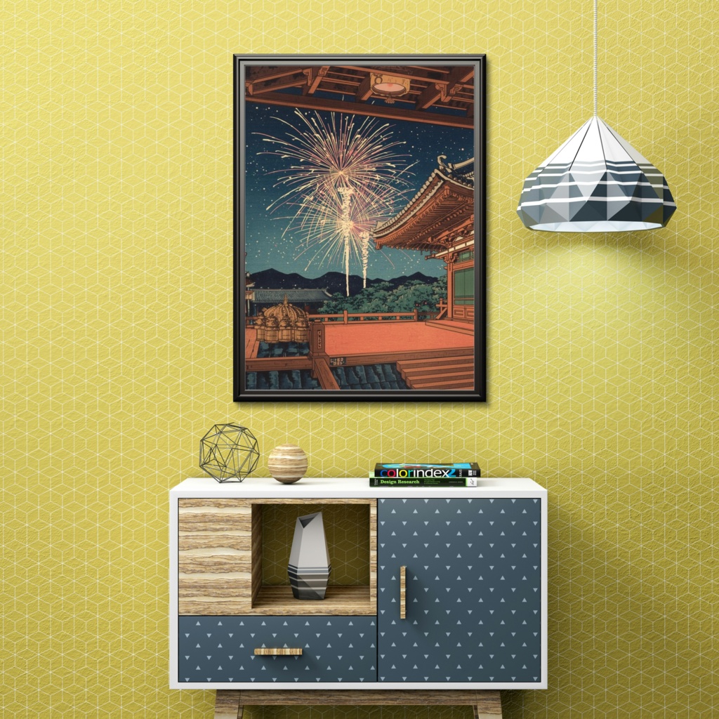 古都の夜空に咲く夢。清水の舞台と花火の幻想画「京の夢花火(きょうのゆめはなび)」(JPG))