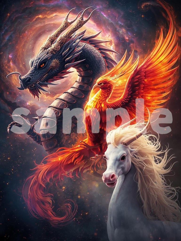 🐉 龍神と鳳凰と麒麟 ― 幻想的な神獣アート4(JPG) 🦅✨