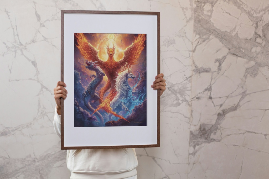 🐉 龍神と鳳凰と麒麟 ― 幻想的な神獣アート1(JPG) 🦅✨