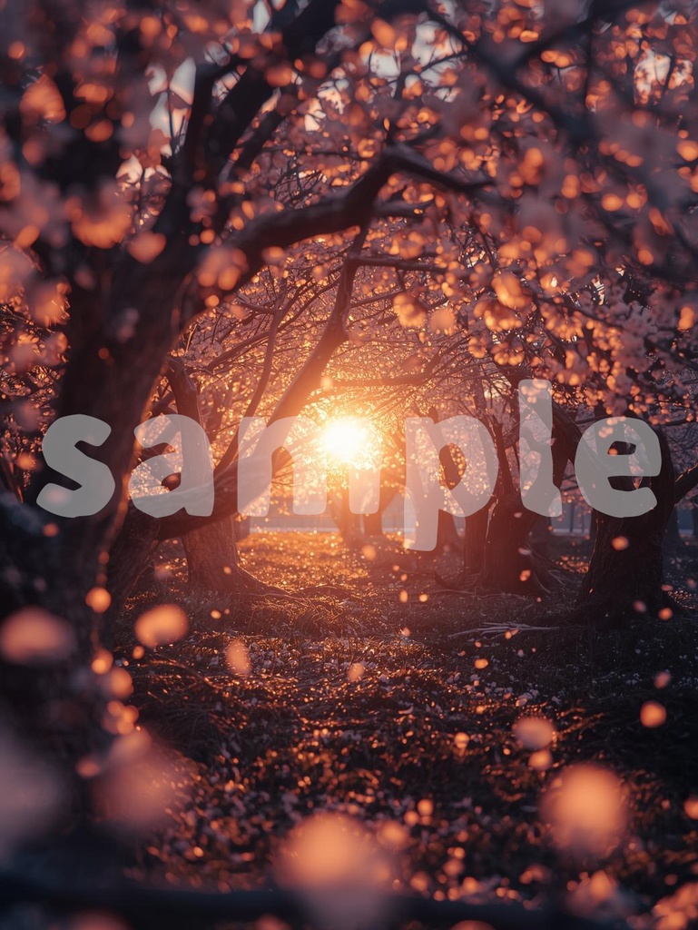 ☀️ 太陽の光に輝く桜並木 ― 幻想的な春アート(JPG) 🌸