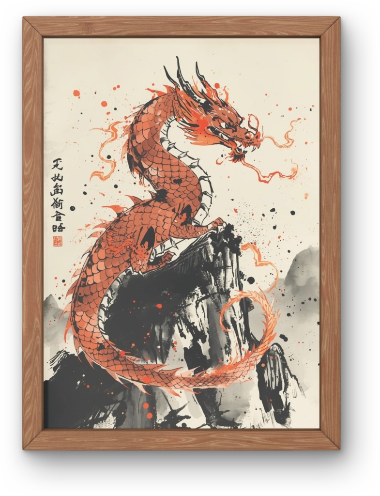 🐉 水墨画の龍 ― 伝統的な和風アート4(JPG) 🖌️