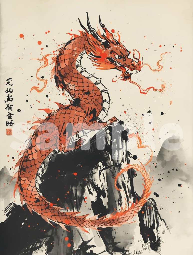 🐉 水墨画の龍 ― 伝統的な和風アート4(JPG) 🖌️