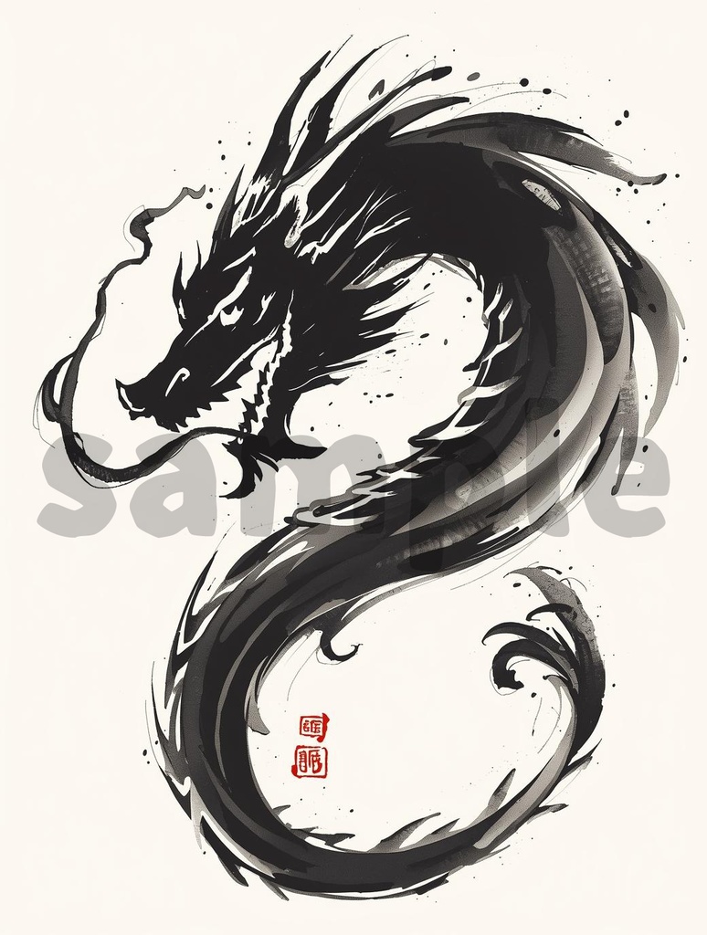 🐉 水墨画の龍 ― 伝統的な和風アート2(JPG) 🖌️