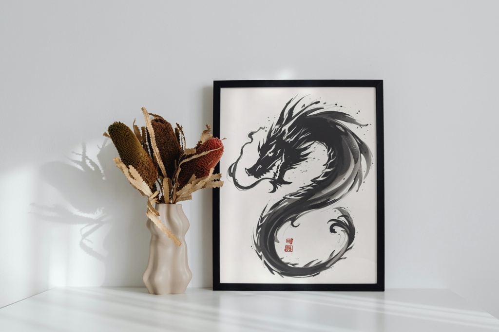 🐉 水墨画の龍 ― 伝統的な和風アート2(JPG) 🖌️