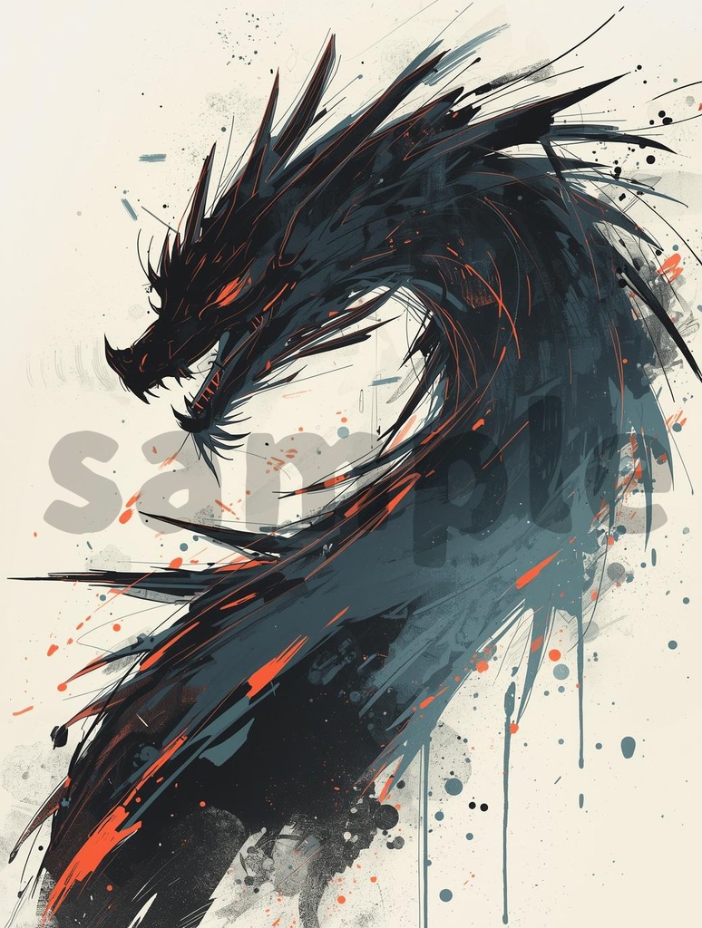 🐉 水墨画の龍 ― 伝統的な和風アート1(JPG) 🖌️