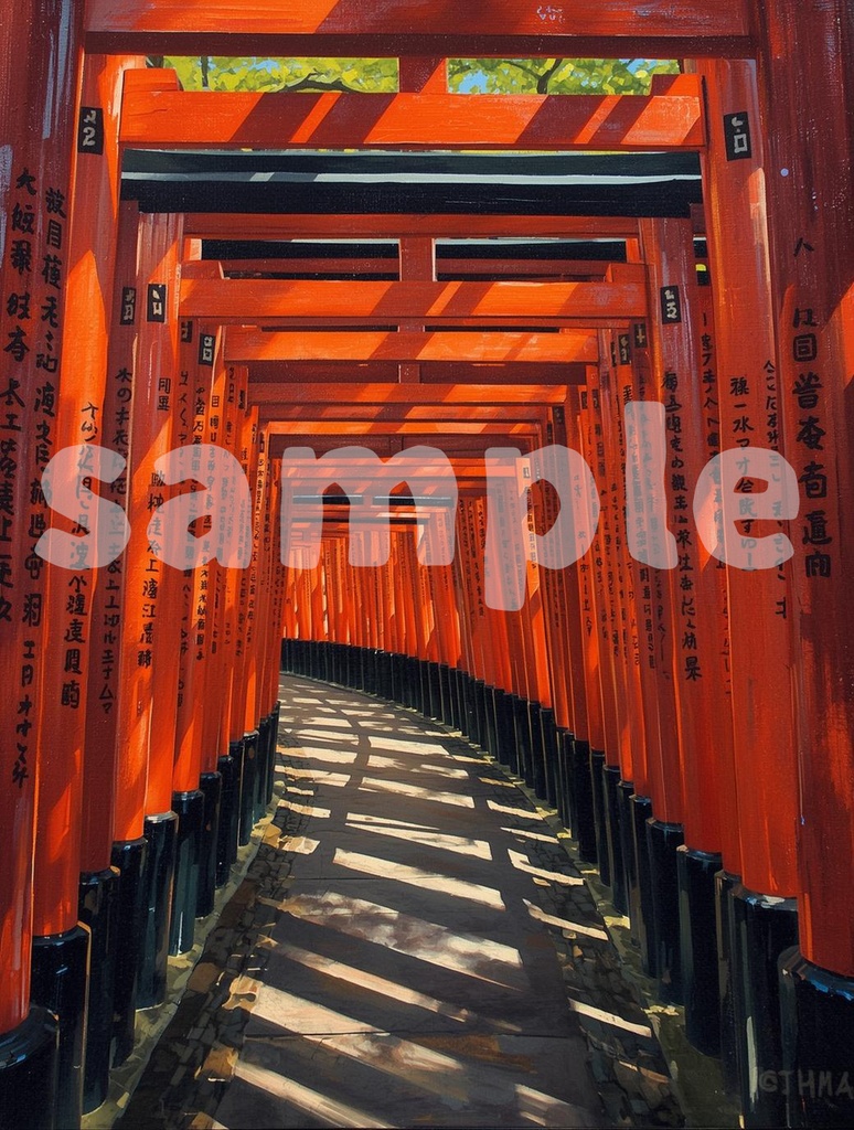 ⛩️ 伏見稲荷の千本鳥居 ― 油絵風和風アート(JPG) 🎨
