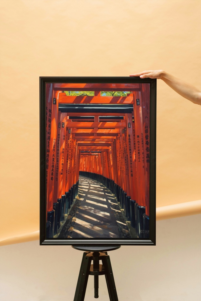 ⛩️ 伏見稲荷の千本鳥居 ― 油絵風和風アート(JPG) 🎨