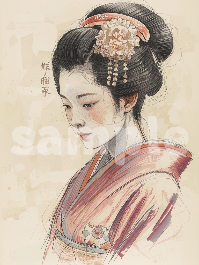 👘 舞妓さんの水彩スケッチ ― 和の雅アート3(JPG) 🎨