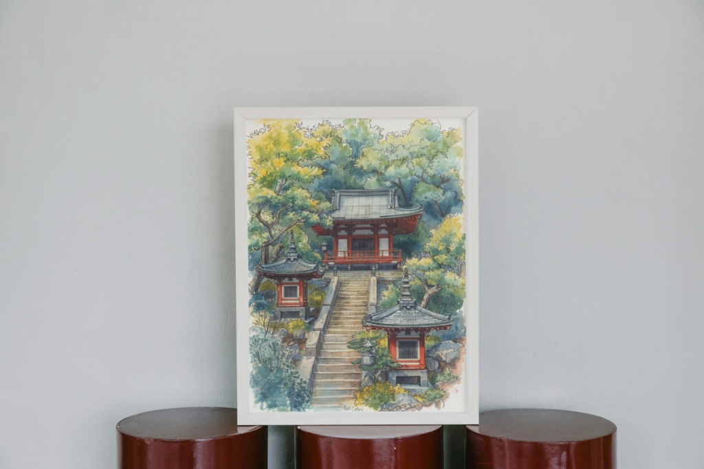⛩️ 日本の神社 ― 水彩画風和風アート2(JPG) 🎨