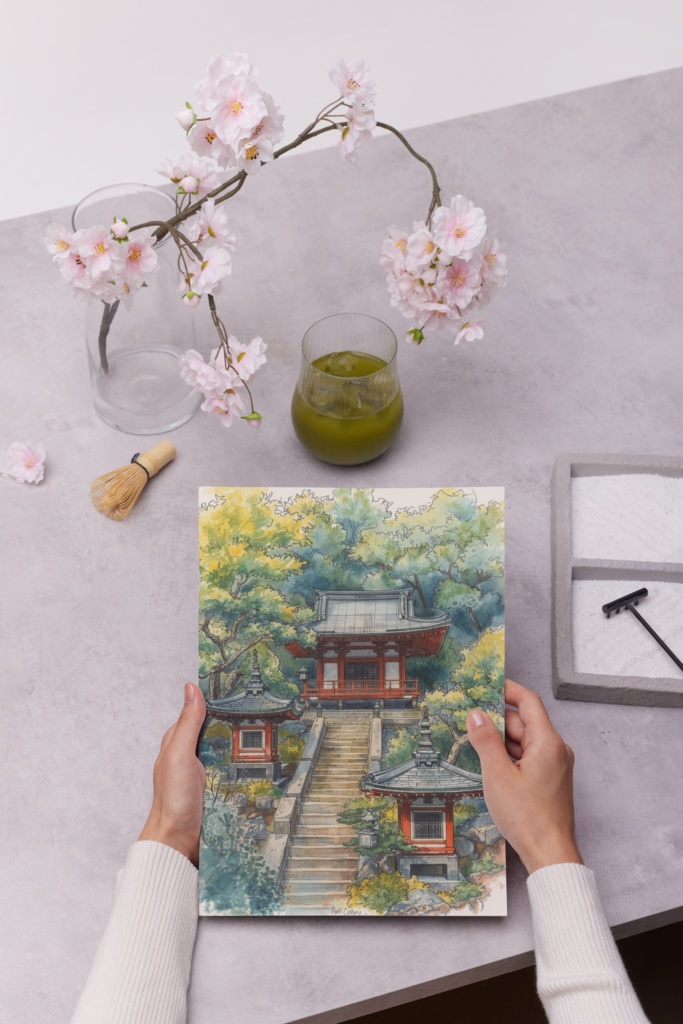 ⛩️ 日本の神社 ― 水彩画風和風アート2(JPG) 🎨