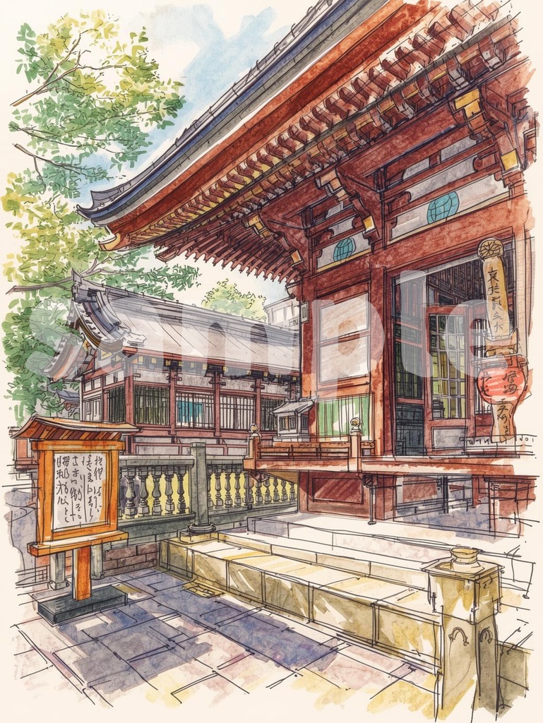 ⛩️ 日本の神社 ― 水彩画風和風アート1(JPG) 🎨