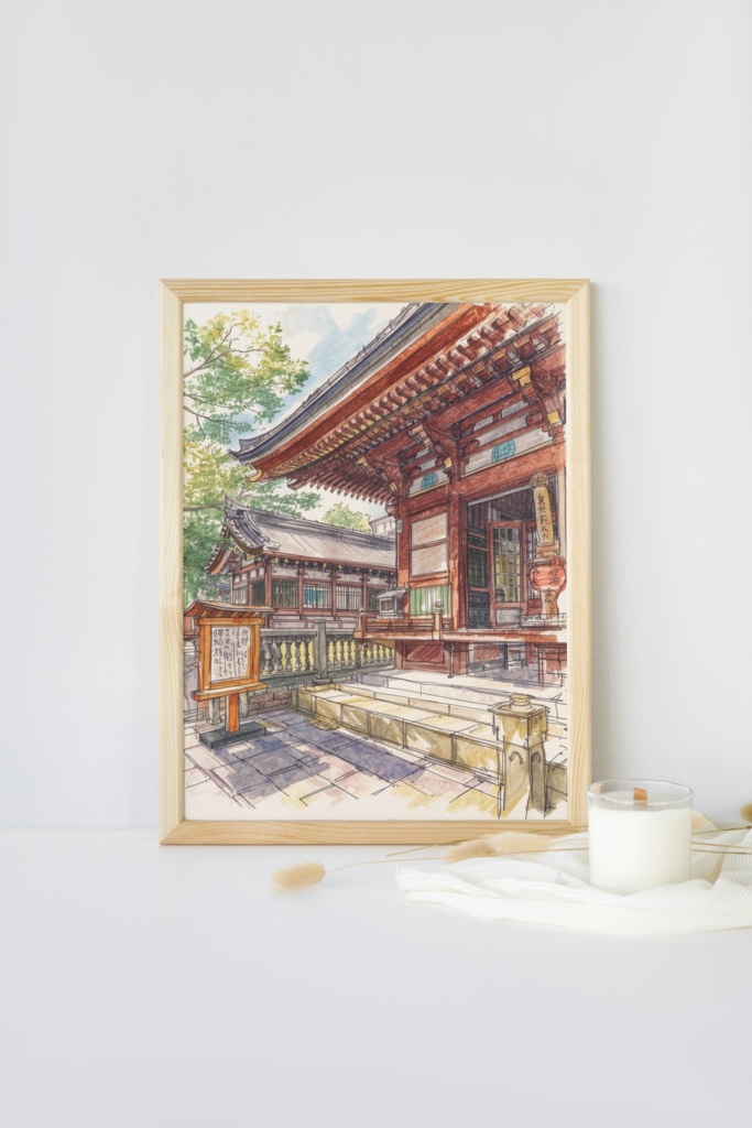 ⛩️ 日本の神社 ― 水彩画風和風アート1(JPG) 🎨