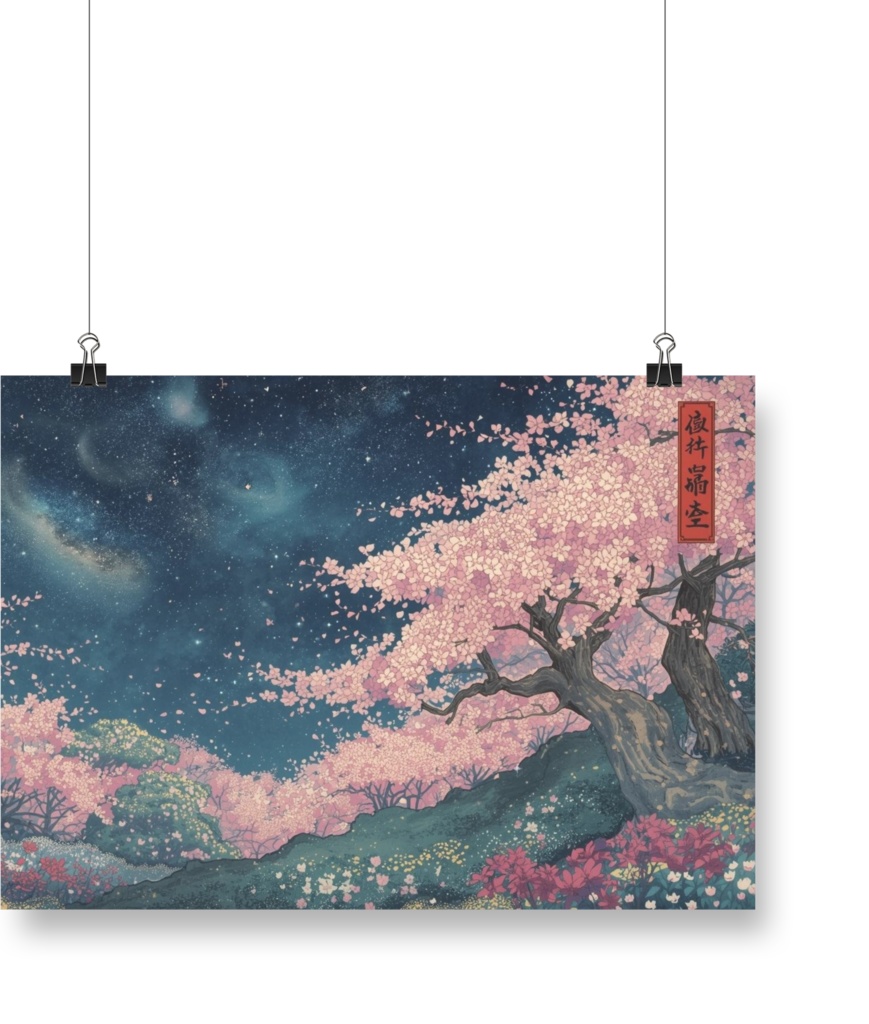 🌸 宇宙に咲く桜並木 ― 幻想的なスピリチュアル浮世絵アート(JPG) 🌸