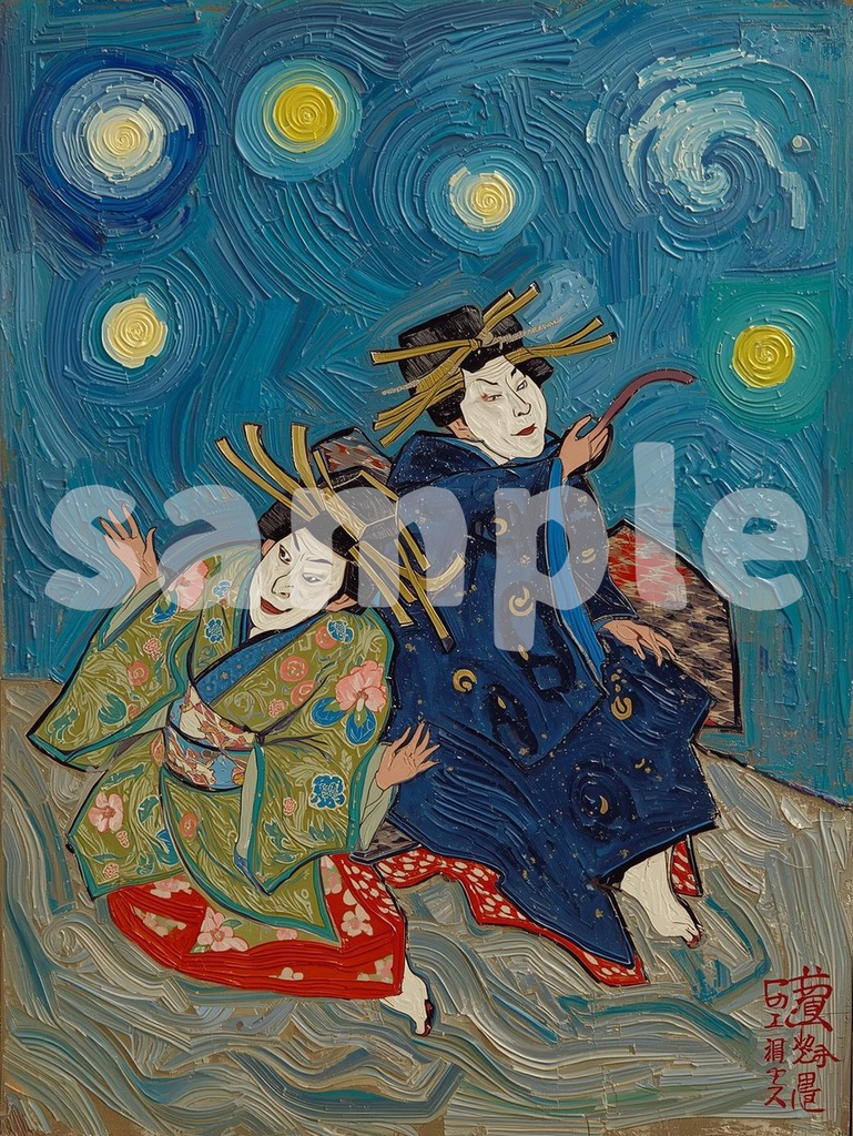 🎭 油絵風|日本の伝統美・歌舞伎を描いたアート(JPG) 🎨