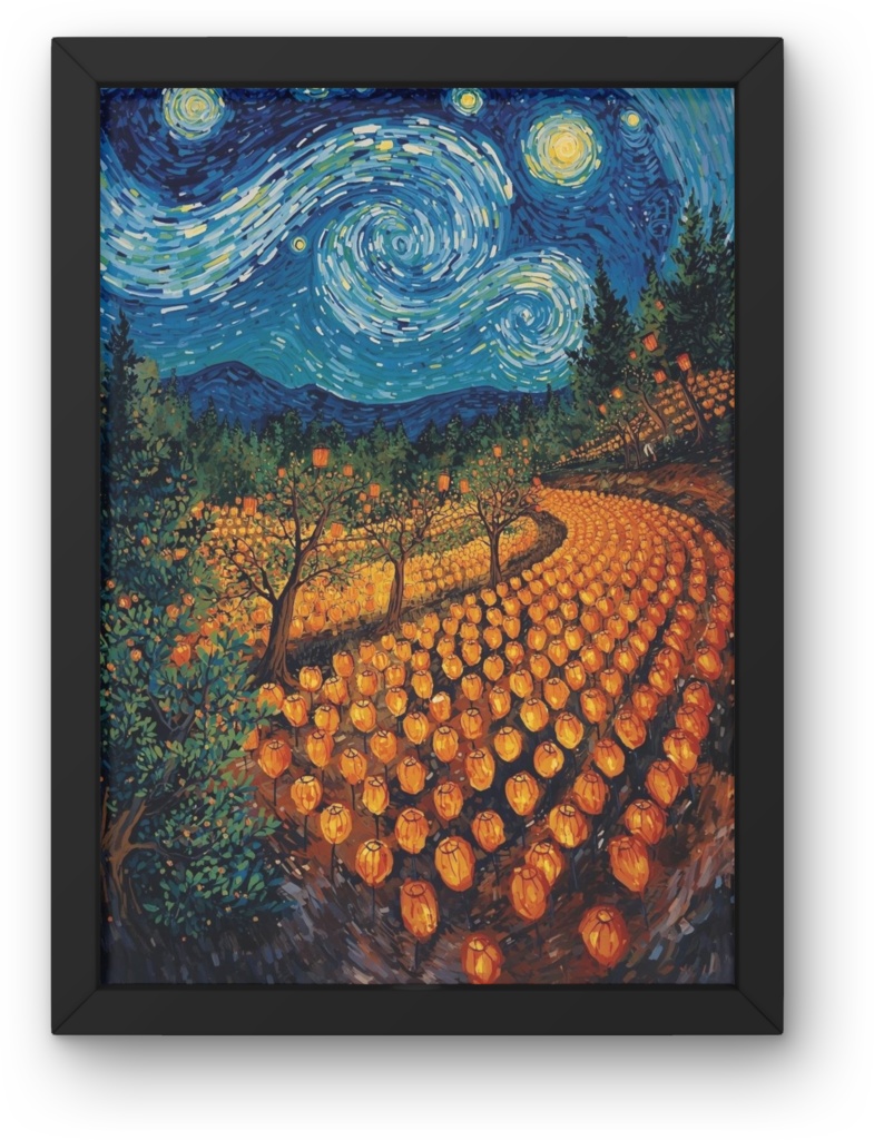 🎆 油絵風|日本の伝統的な夏祭りを描いたアート(JPG)1 🎨