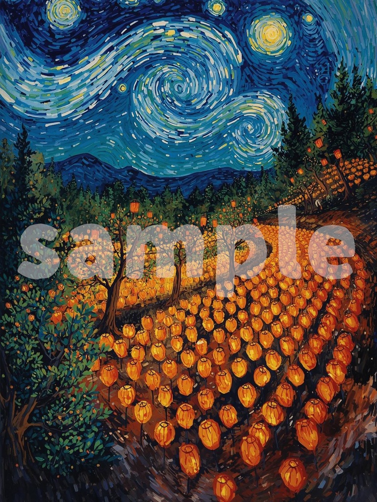 🎆 油絵風|日本の伝統的な夏祭りを描いたアート(JPG)1 🎨