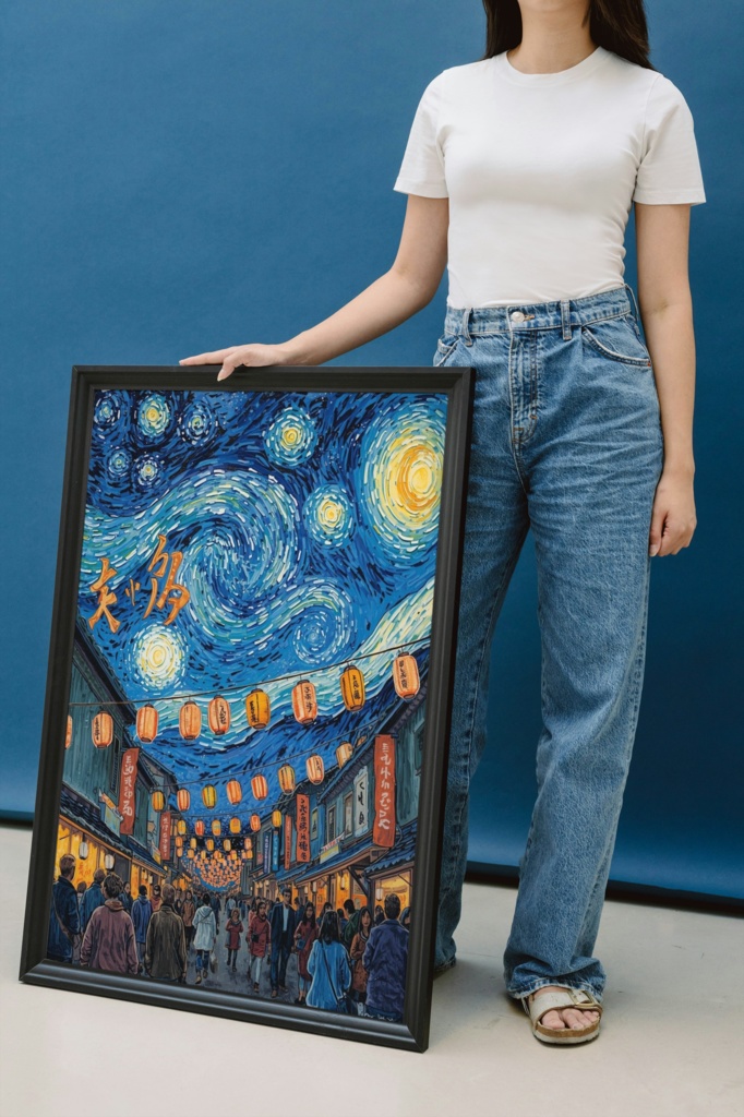 🎆 油絵風|日本の伝統的な夏祭りを描いたアート2(JPG) 🎨