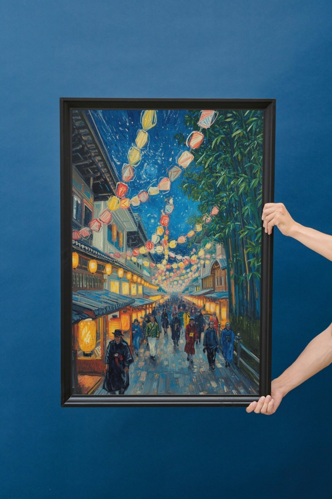 🎆 油絵風|日本の伝統的な夏祭りを描いたアート3(JPG) 🎨