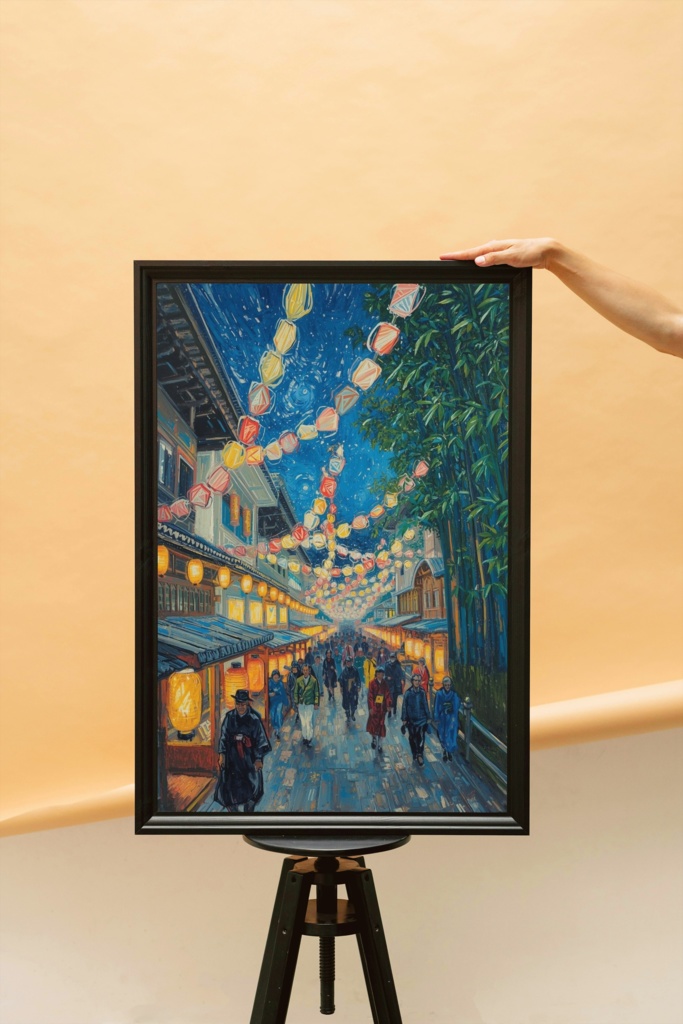 🎆 油絵風|日本の伝統的な夏祭りを描いたアート3(JPG) 🎨