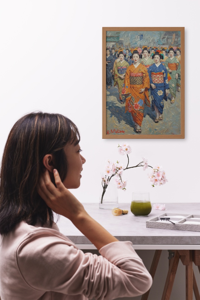 👘 油絵風|京都の花魁たちを描いた艶やかな和のアート1(JPG) 🎨