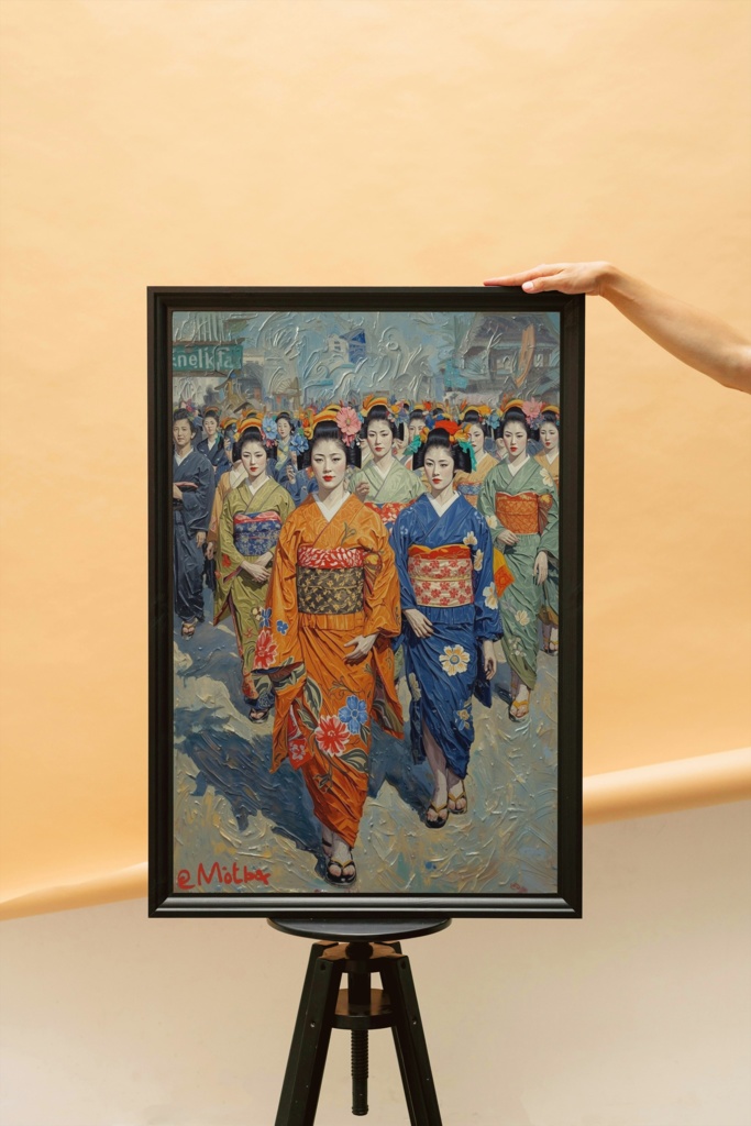 👘 油絵風｜京都の花魁たちを描いた艶やかな和のアート1（JPG） 🎨