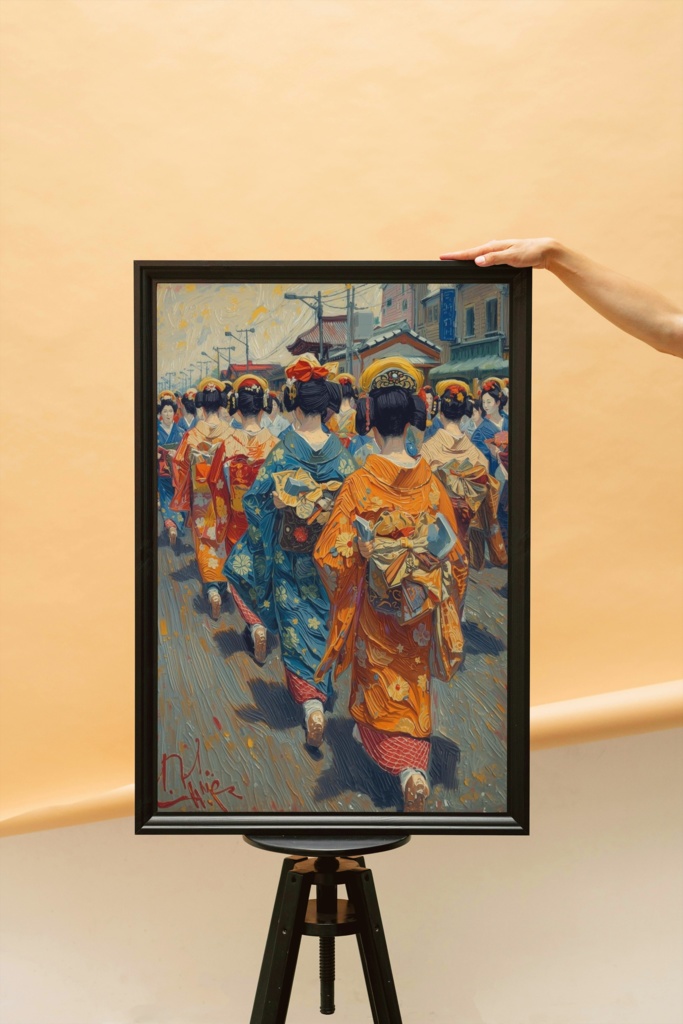 👘 油絵風|京都の花魁たちを描いた艶やかな和のアート2(JPG) 🎨