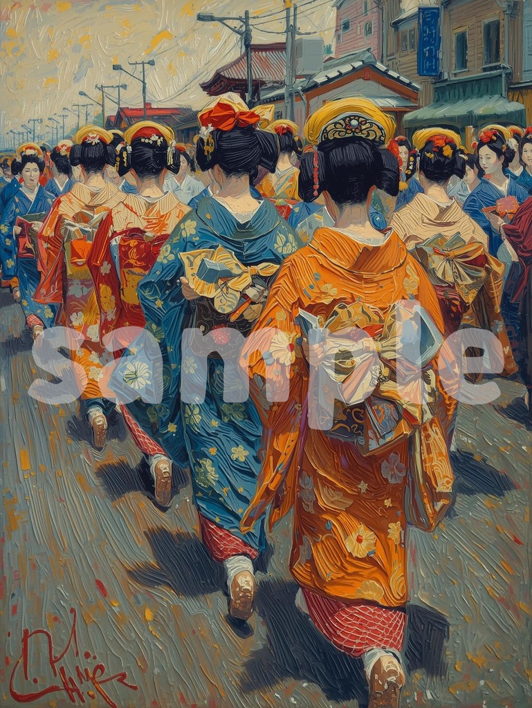 👘 油絵風|京都の花魁たちを描いた艶やかな和のアート2(JPG) 🎨