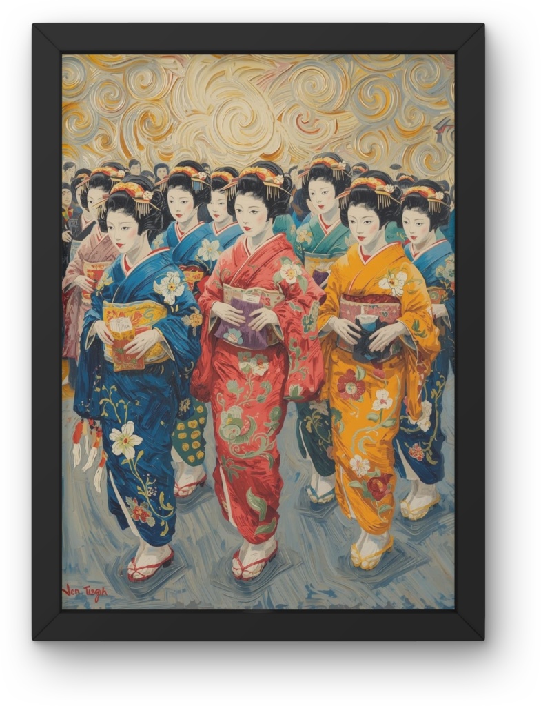 👘 油絵風｜京都の花魁たちを描いた艶やかな和のアート3（JPG） 🎨