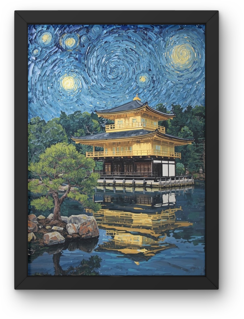 🎨 ゴッホ風油絵タッチの金閣寺 ― 和と西洋が融合するアート（JPG）1 ✨