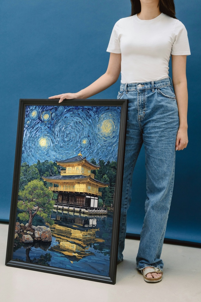🎨 ゴッホ風油絵タッチの金閣寺 ― 和と西洋が融合するアート(JPG)1 ✨