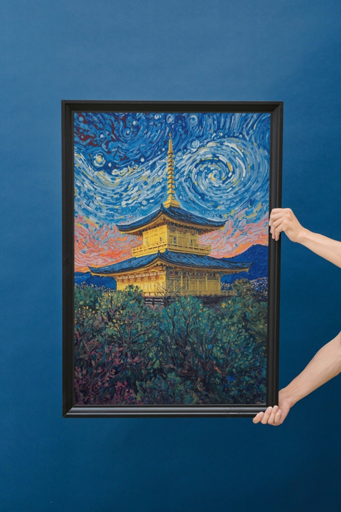 🎨 ゴッホ風油絵タッチの金閣寺 ― 和と西洋が融合するアート（JPG）2 ✨