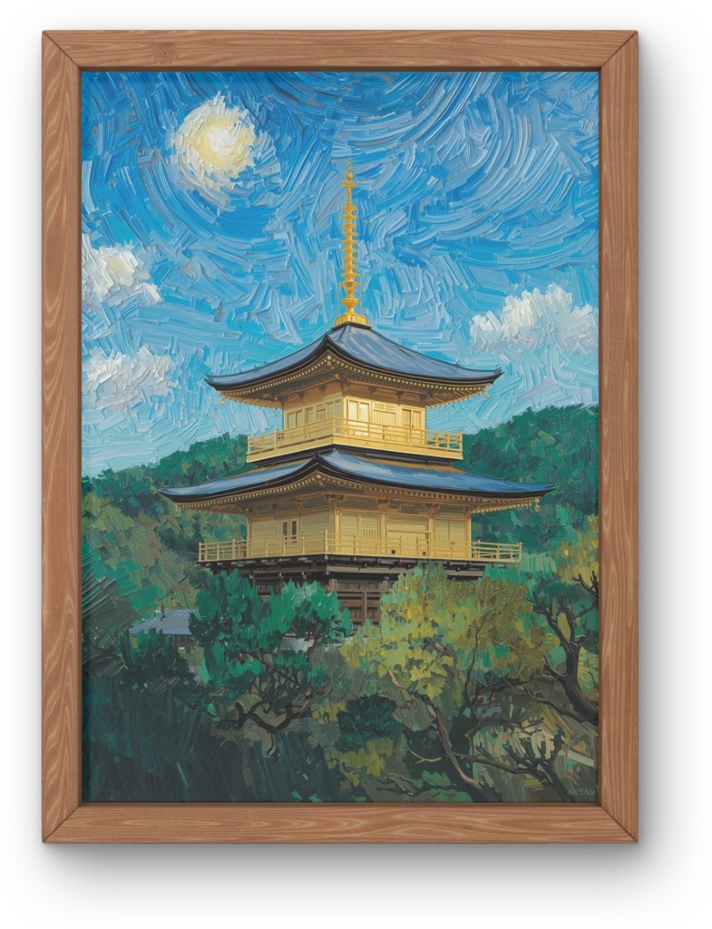 🎨 ゴッホ風油絵タッチの金閣寺 ― 和と西洋が融合するアート(JPG)3 ✨