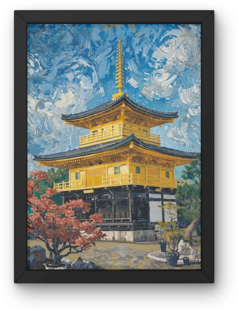 🎨 ゴッホ風油絵タッチの金閣寺 ― 和と西洋が融合するアート(JPG)4 ✨