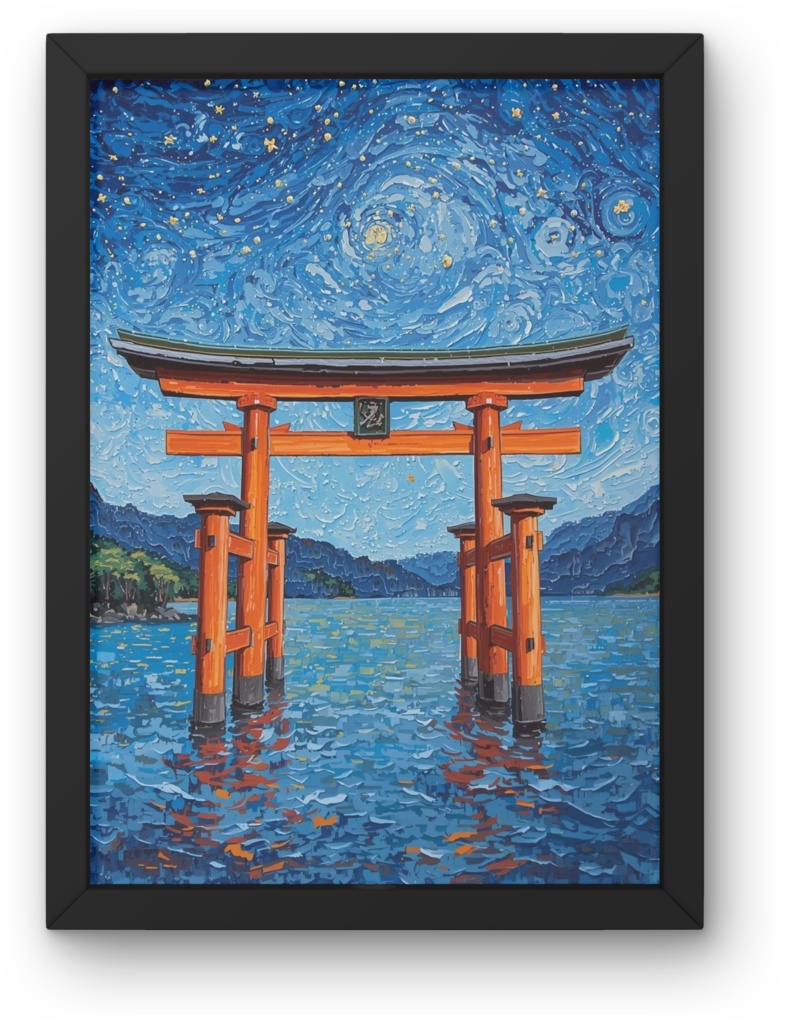 🖌️ ゴッホ風油絵タッチの厳島神社鳥居 ― 和と西洋のアート融合1(JPG) ✨