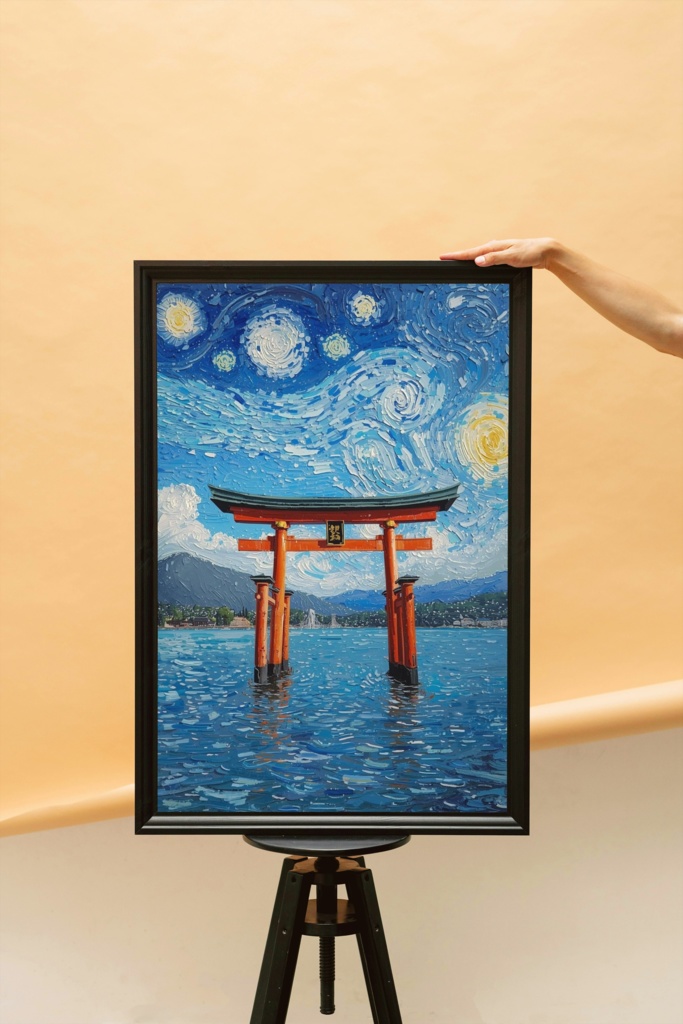 🖌️ ゴッホ風油絵タッチの厳島神社鳥居 ― 和と西洋のアート融合(JPG)2 ✨