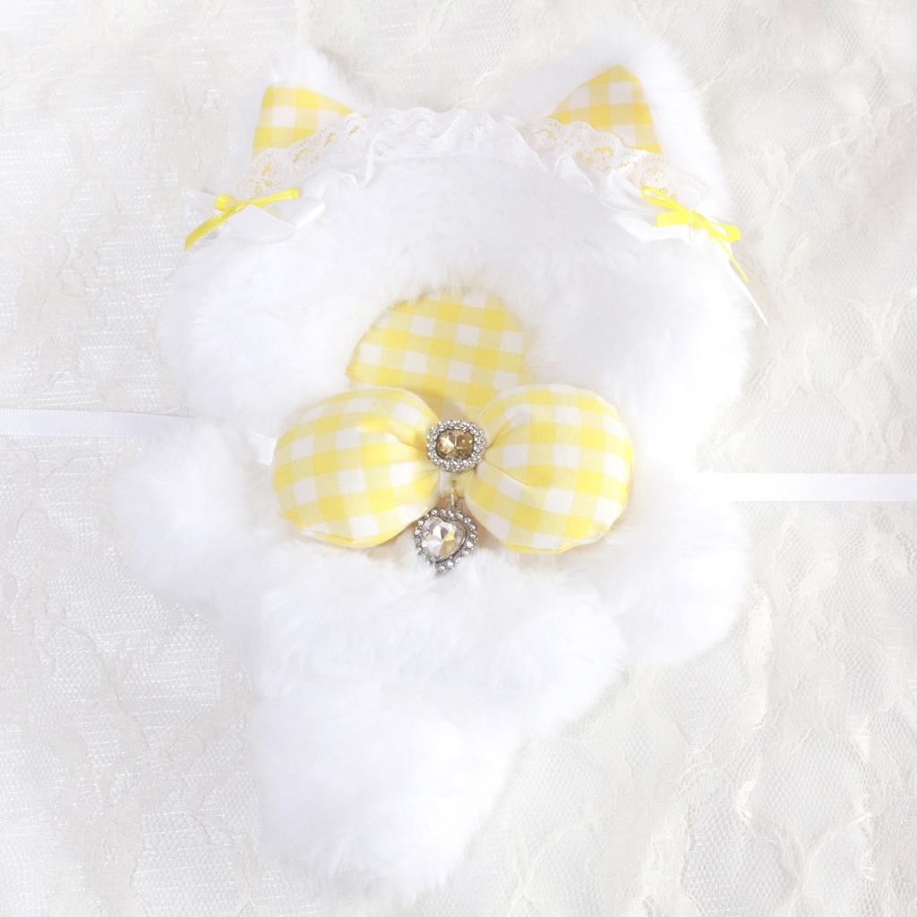 10cmぬい服♡ギンガムチェックねこちゃん♡いえろー